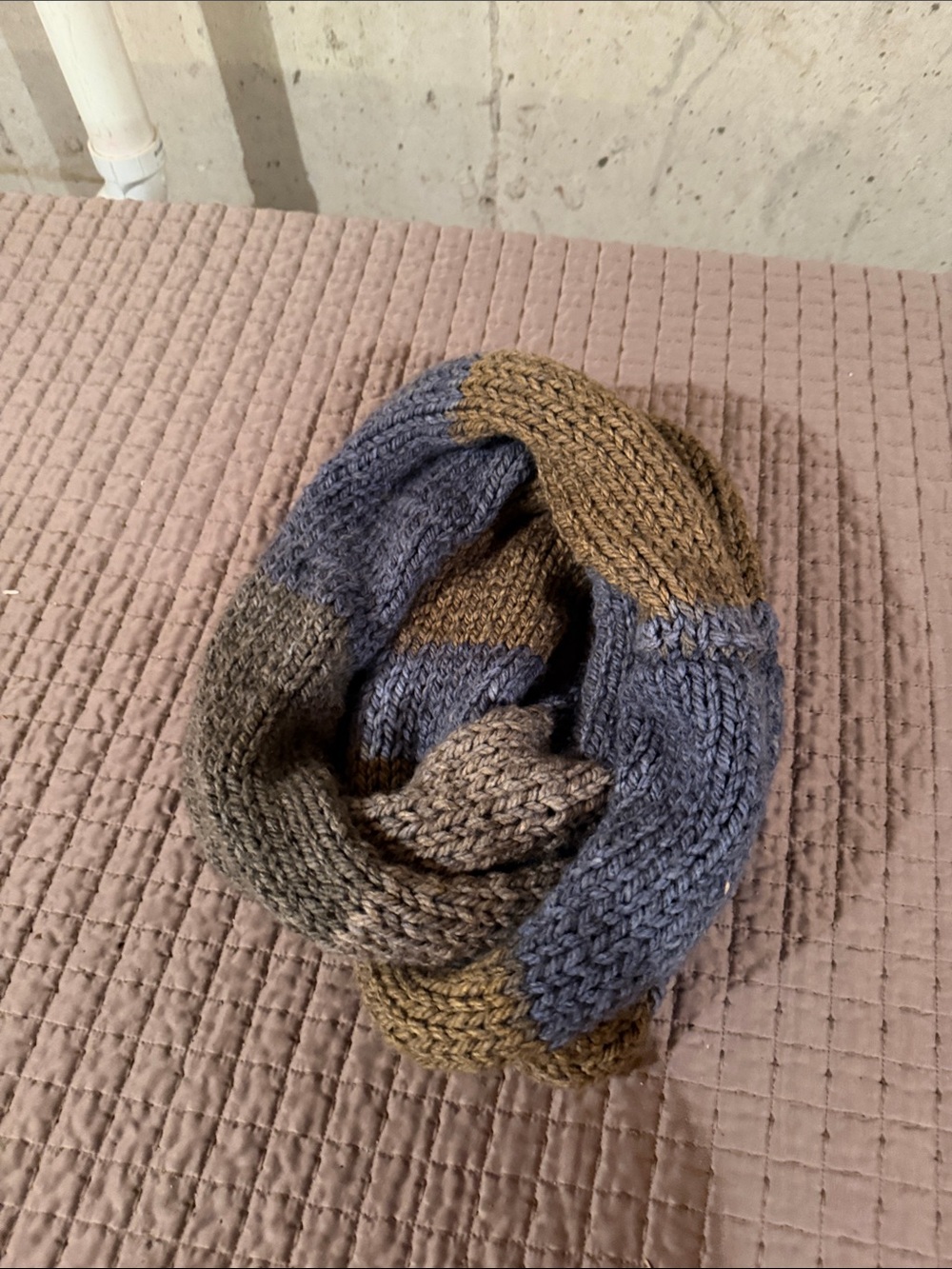 Chunky Knit Infinity Scarf in Blue, Brown and Gray